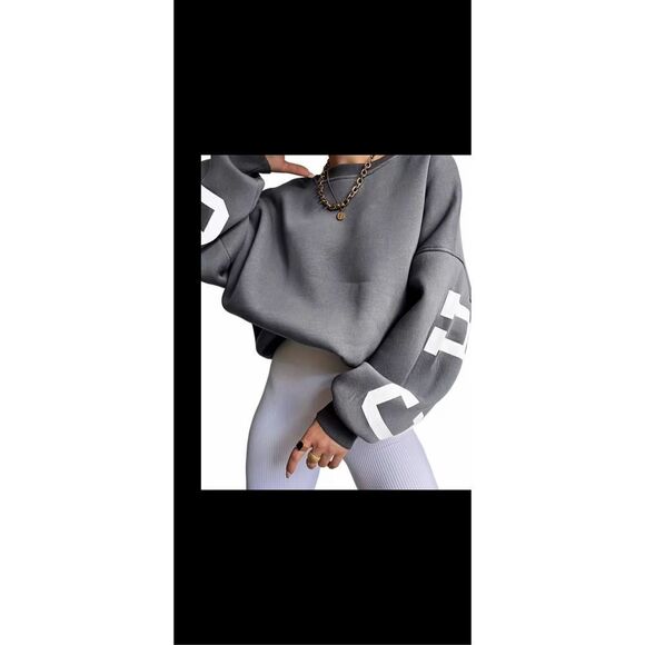 Over sized Casual print, drop shoulder, long sleeve round neck sweatshirt. By Jo - Picture 3 of 11